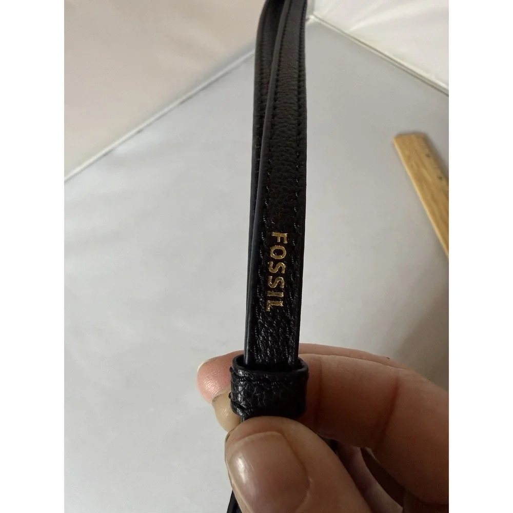 Fossil Sofia Leather Wristlet Clutch BlackPebbled  Zip Casual Travel Wedding
